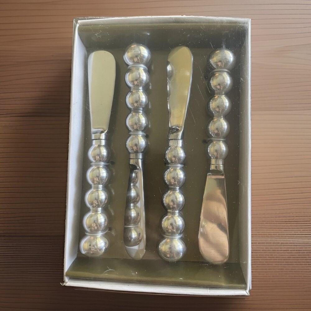 Biltmore For Your Home Beaded Cheese Spreader Knife Set 4 Pc Belk Silver 5.25"